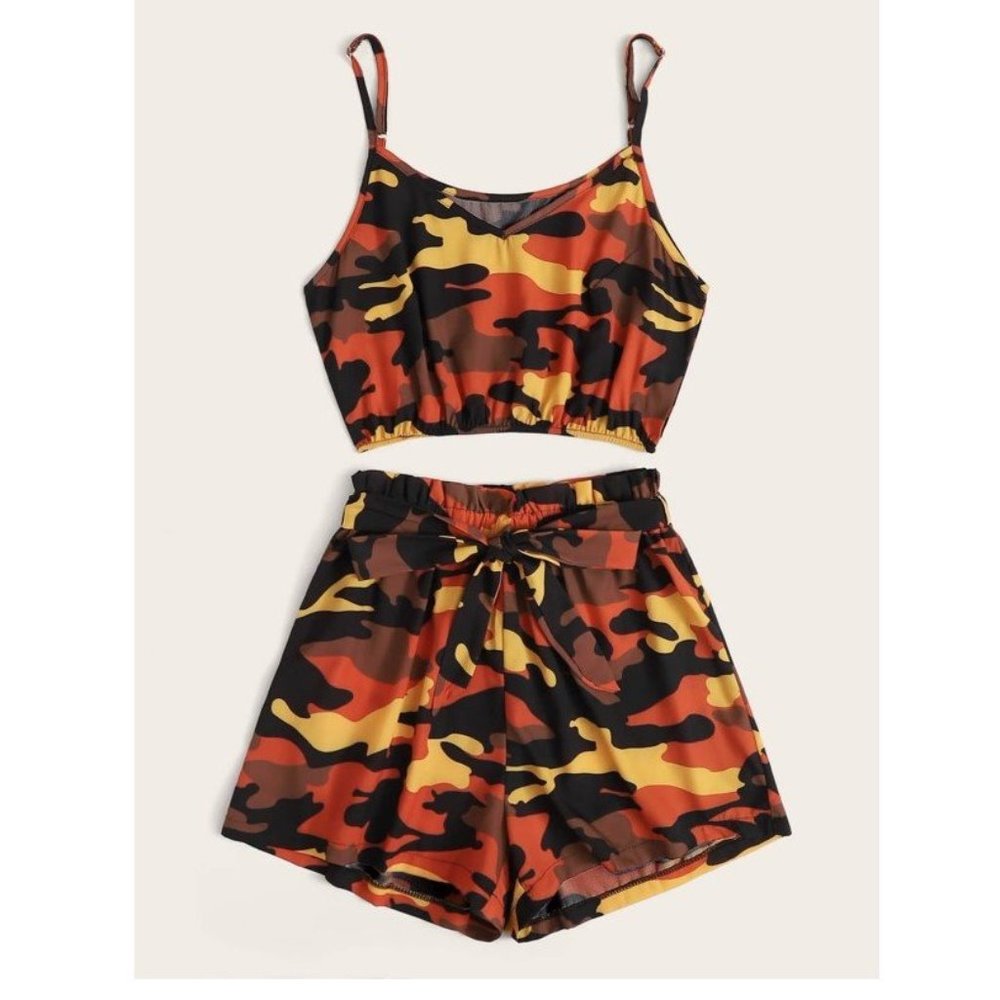 ROMWE Orange Camo Set